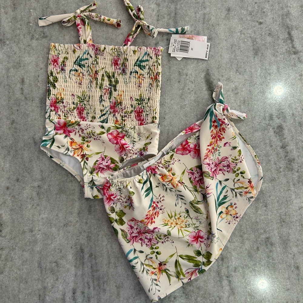 Jessica Simpson Floral Kids One Piece with Coverup Size3T